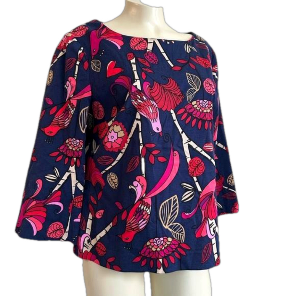 Trina Turk Multicolor birds / floral 3/4 Sleeve blouse M/ L ?